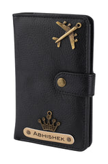 AICA Personalised Name & Charm Leather Passport Cover Holder for Men & Women (Black)