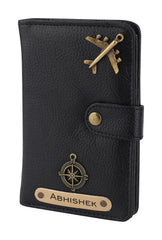 AICA Personalised Name & Charm Leather Passport Cover Holder for Men & Women (Black)