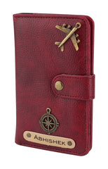 AICA Personalised Name & Charm Leather Passport Cover Holder for Men & Women (Maroon)