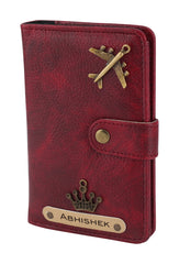 AICA Personalised Name & Charm Leather Passport Cover Holder for Men & Women (Maroon)