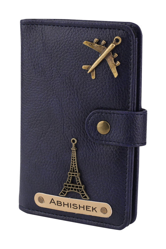 AICA Personalised Name & Charm Leather Passport Cover (NavyBlue)