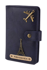 AICA Personalised Name & Charm Leather Passport Cover (NavyBlue)