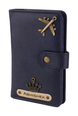 AICA Personalised Name & Charm Leather Passport Cover (NavyBlue)