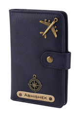 AICA Personalised Name & Charm Leather Passport Cover (NavyBlue)