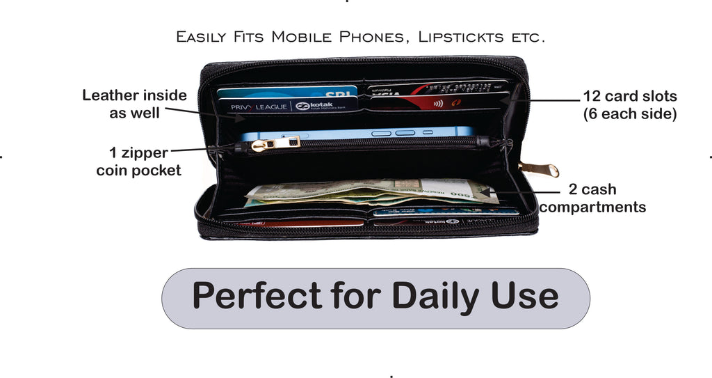 Personalized Self -Textured Womens Wallet - Black