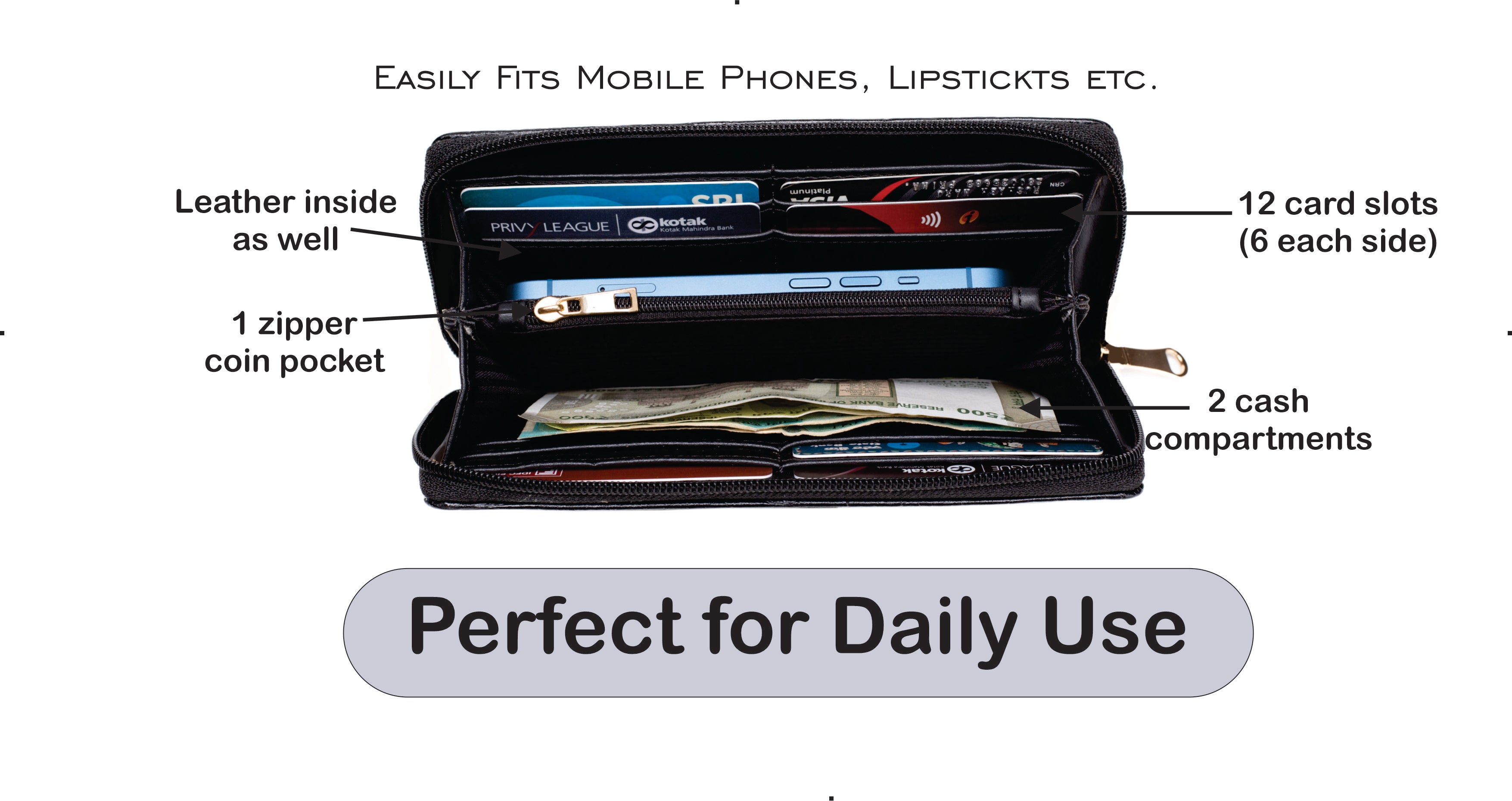 Personalized Self -Textured Womens Wallet - Black