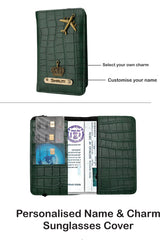 AICA Personalized Name & Charm Self-Textured Leather Wallet Combo Giftset for Women (DarkGreen)