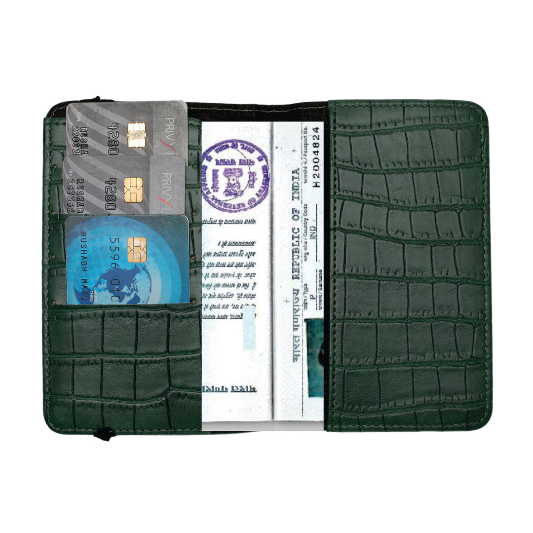 Personalized Self –Textured Passport Cover (DarkGreen)