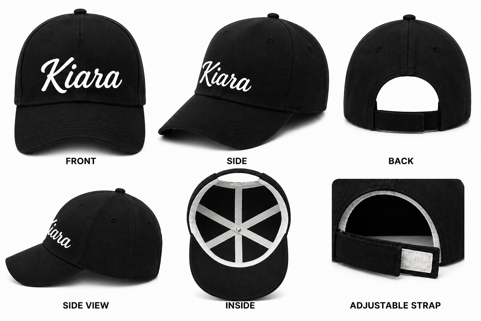 AICA Personalised Name Flex Cap for Kids | Free Size | Gifts for Kids (Black)