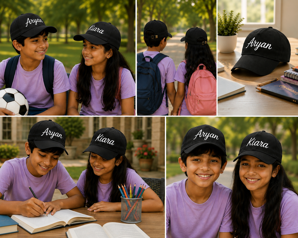AICA Personalised Name Flex Cap for Kids | Free Size | Gifts for Kids (Black)