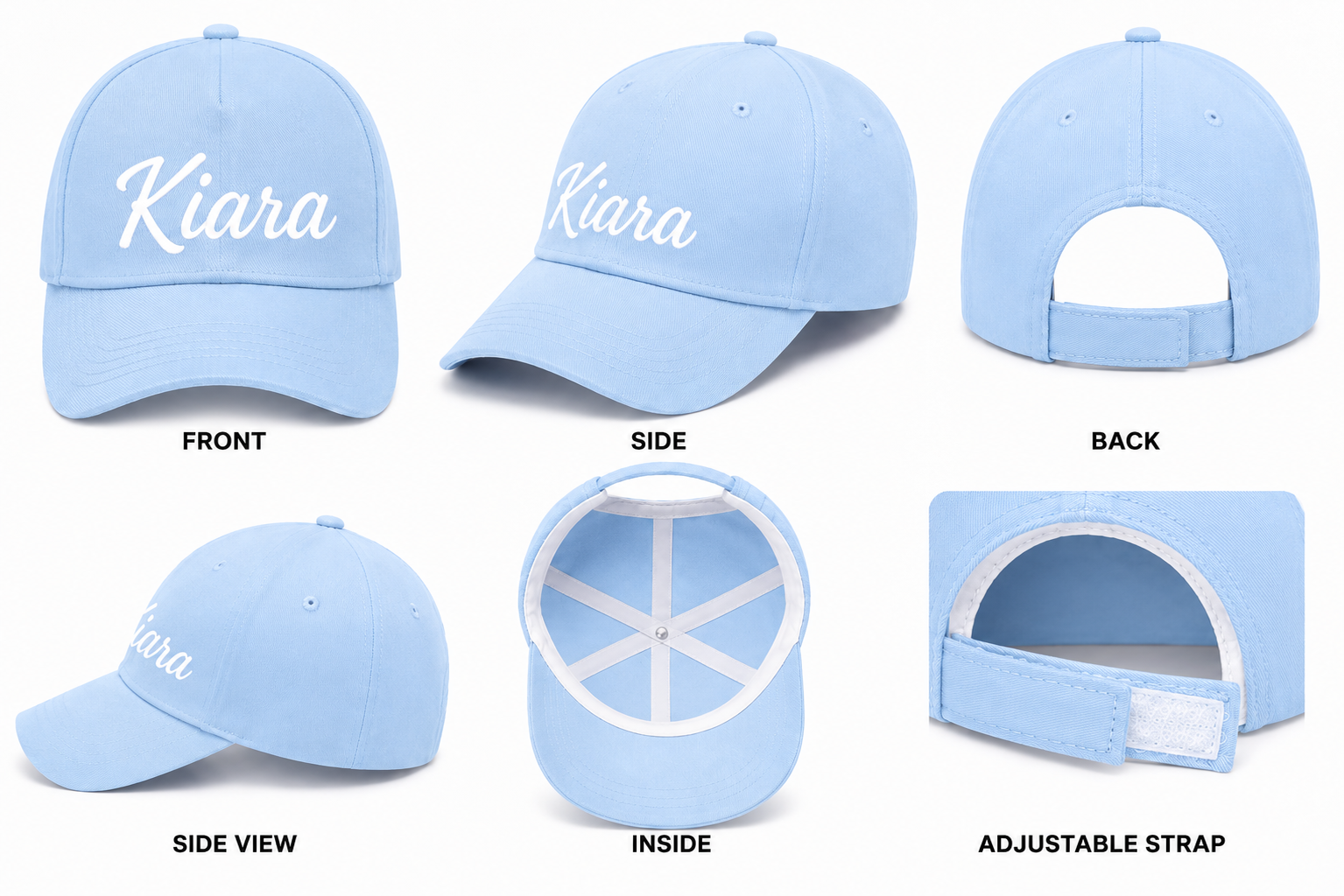 AICA Personalised Name Flex Cap for Kids | Free Size | Gifts for Kids (BabyBlue)