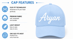 AICA Personalised Name Flex Cap for Kids | Free Size | Gifts for Kids (BabyBlue)