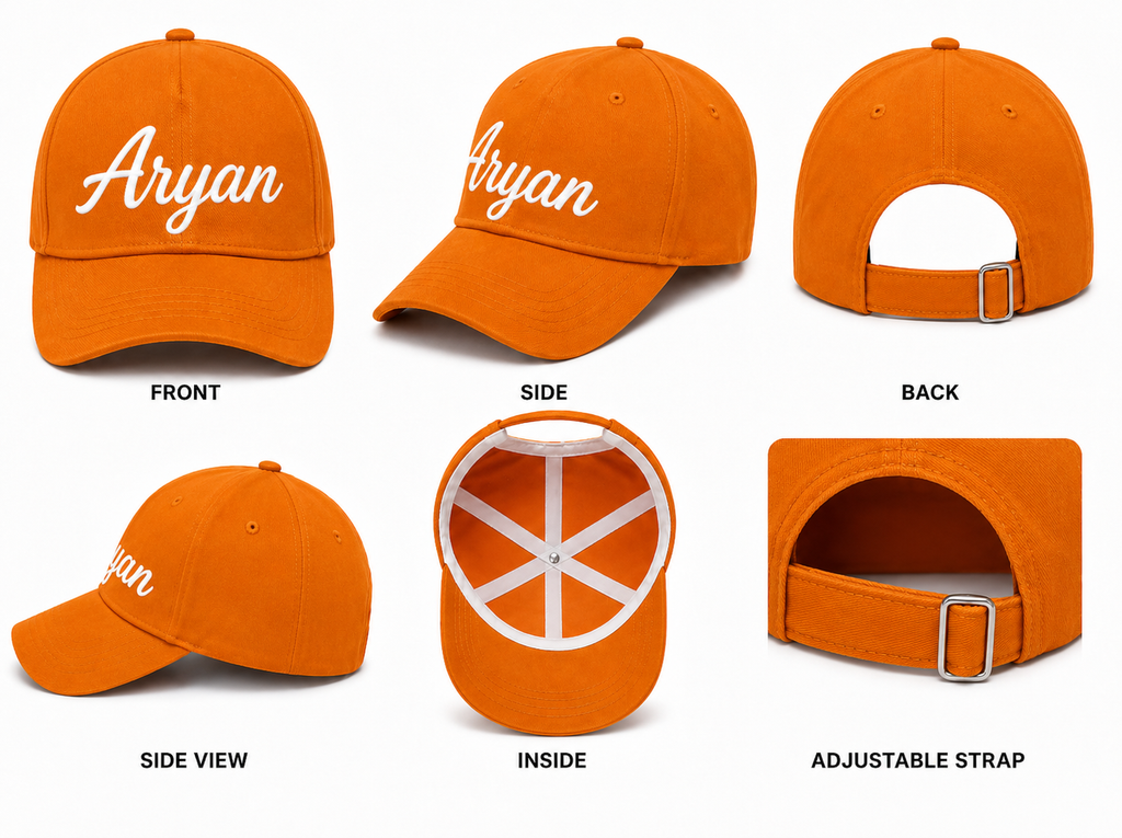 AICA Personalised Name Flex Cap for Kids | Free Size | Gifts for Kids (Orange)