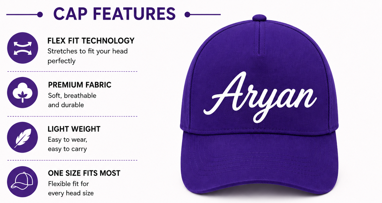 AICA Personalised Name Flex Cap for Kids | Free Size | Gifts for Kids (RoyalBlue)