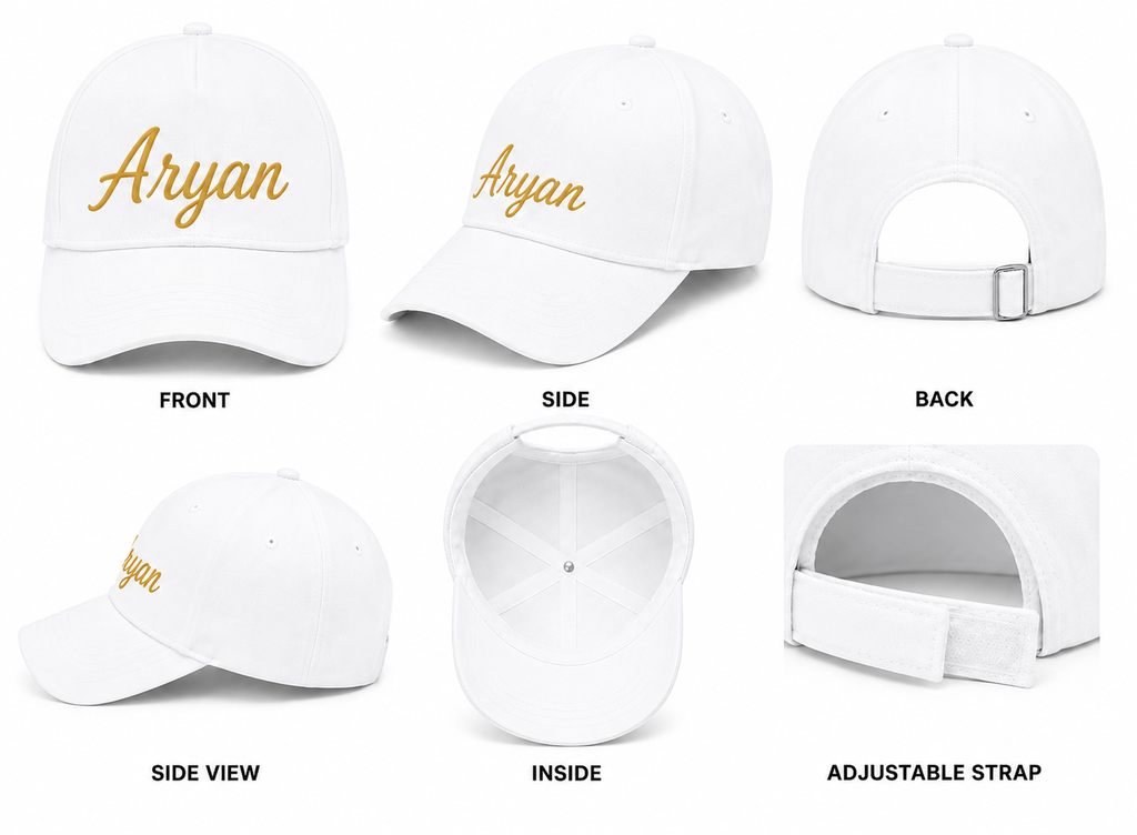 AICA Personalised Name Flex Cap for Kids | Free Size | Gifts for Kids (White)