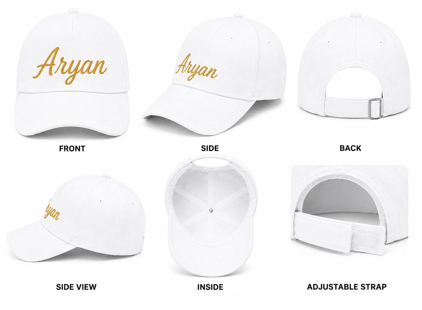 AICA Personalised Name Flex Cap for Kids | Free Size | Gifts for Kids (White)