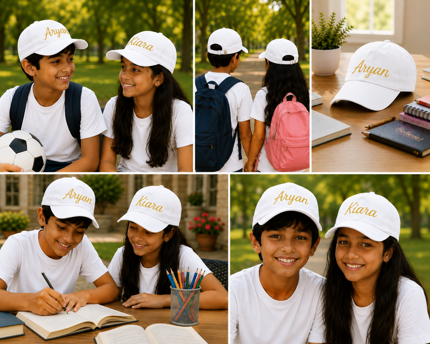 AICA Personalised Name Flex Cap for Kids | Free Size | Gifts for Kids (White)