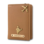 AICA Personalized Name & Charm Leather Passport Cover with 4 Card Slots, Secure Band & Boarding Pass Slot for Men & Women | Travel Passport Holder (Lightbrown)