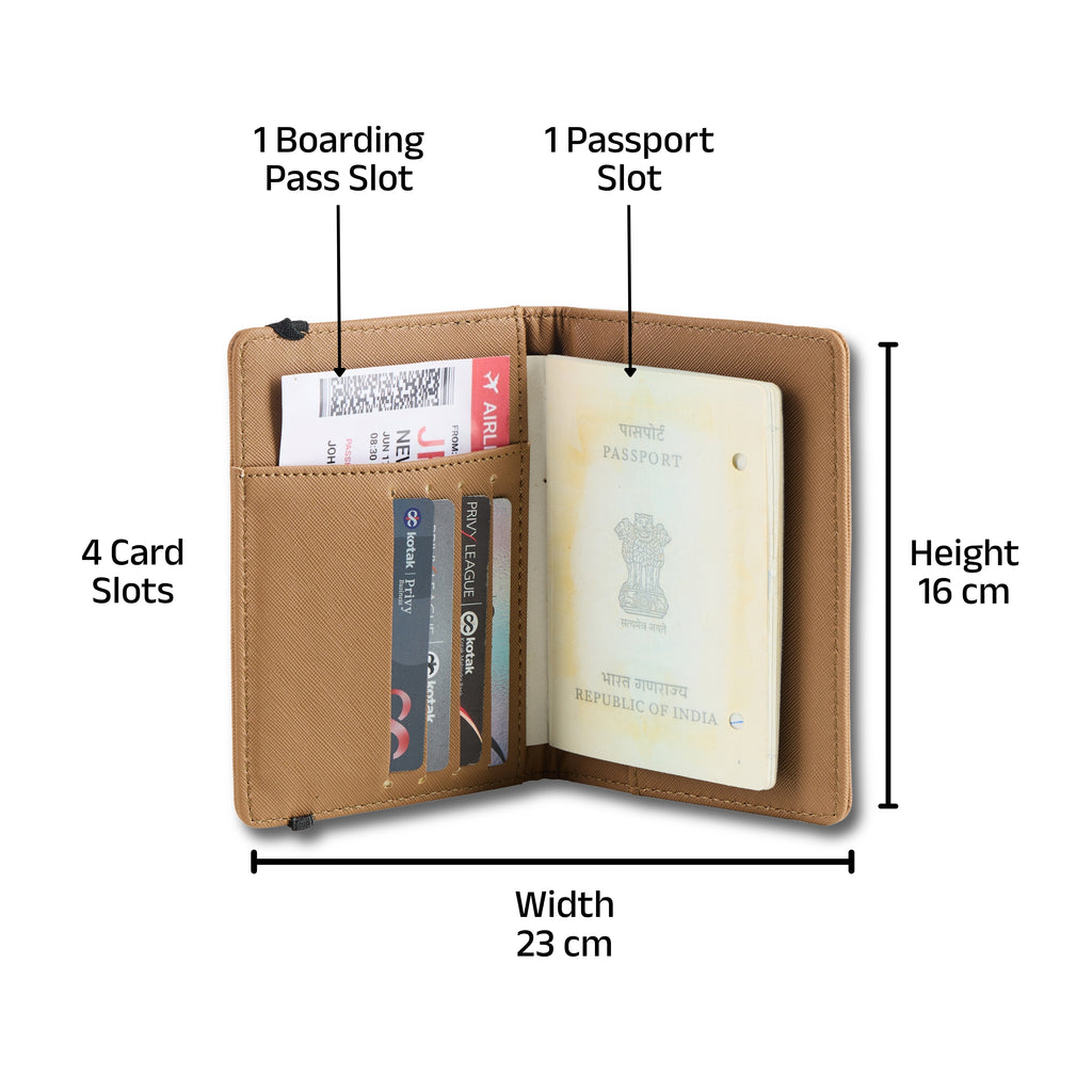 AICA Personalized Name & Charm Leather Passport Cover with 4 Card Slots, Secure Band & Boarding Pass Slot for Men & Women | Travel Passport Holder (Lightbrown)