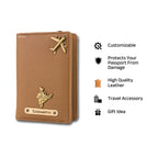 AICA Personalized Name & Charm Leather Passport Cover with 4 Card Slots, Secure Band & Boarding Pass Slot for Men & Women | Travel Passport Holder (Lightbrown)