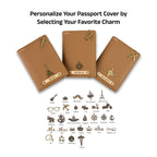 AICA Personalized Name & Charm Leather Passport Cover with 4 Card Slots, Secure Band & Boarding Pass Slot for Men & Women | Travel Passport Holder (Lightbrown)