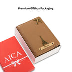 AICA Personalized Name & Charm Leather Passport Cover with 4 Card Slots, Secure Band & Boarding Pass Slot for Men & Women | Travel Passport Holder (Lightbrown)