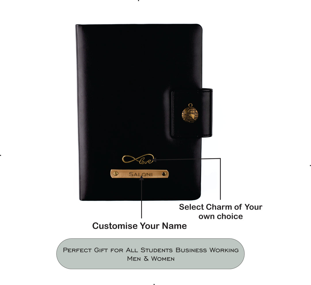 AICA Personalized Name & Charm Leather Notebook Diary -A5 Size, 200 Ruled Pages (Black)|Customized Christmas Secret Santa Daily Journal Diaries Diary Gifts for Men Women Friends Family Office Staff