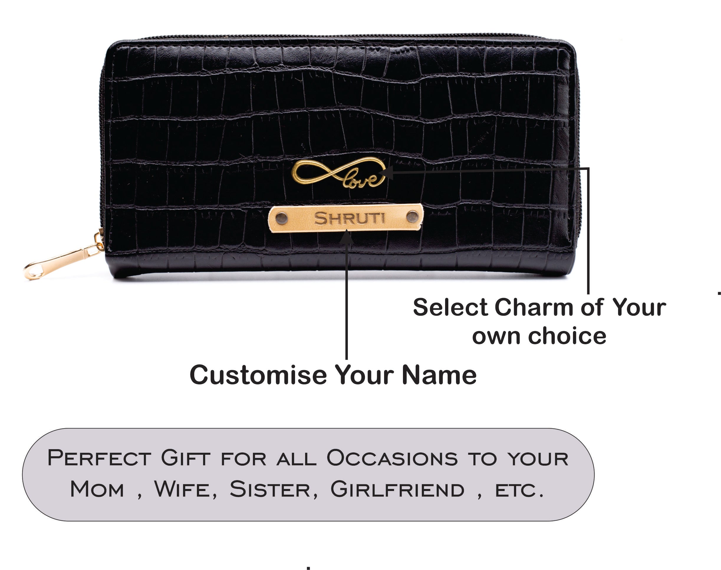 Personalized Self -Textured Womens Wallet - Black