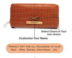 AICA Personalized Name & Charm Womens Leather Wallet - TanBrown