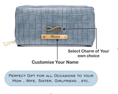 AICA Personalized Name & Charm Womens Leather Wallet - DarkGrey