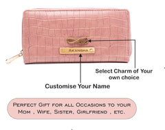 AICA Personalized Name & Charm Self -Textured Leather Customized Womens Wallet Purse (NudePink)