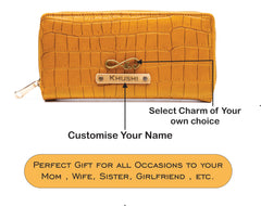 AICA Personalized Name & Charm Womens Leather Wallet - Yellow