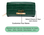 Load image into Gallery viewer, AICA Personalized Name &amp; Charm Womens Leather Wallet - DarkGreen
