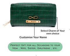 AICA Personalized Name & Charm Womens Leather Wallet - DarkGreen