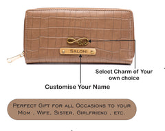 AICA Personalized Name & Charm Womens Leather Wallet - Brown