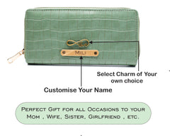 AICA Personalized Name & Charm Womens Leather Wallet - MintGreen