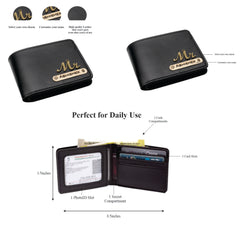 AICA Personalized Name & Charm Leather Wallet Mens Combo Giftset (Black)