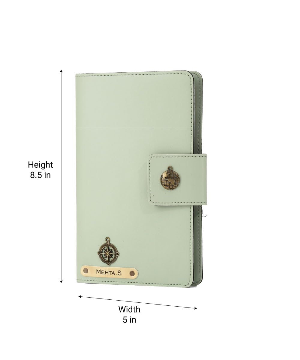 AICA Personalized Name & Charm Long Leather Car Document Holder with RC, Insurance Papers, Card Slots & Cash Compartment for Men & Women (Mintgreen)
