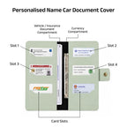 AICA Personalized Name & Charm Long Leather Car Document Holder with RC, Insurance Papers, Card Slots & Cash Compartment for Men & Women (Mintgreen)