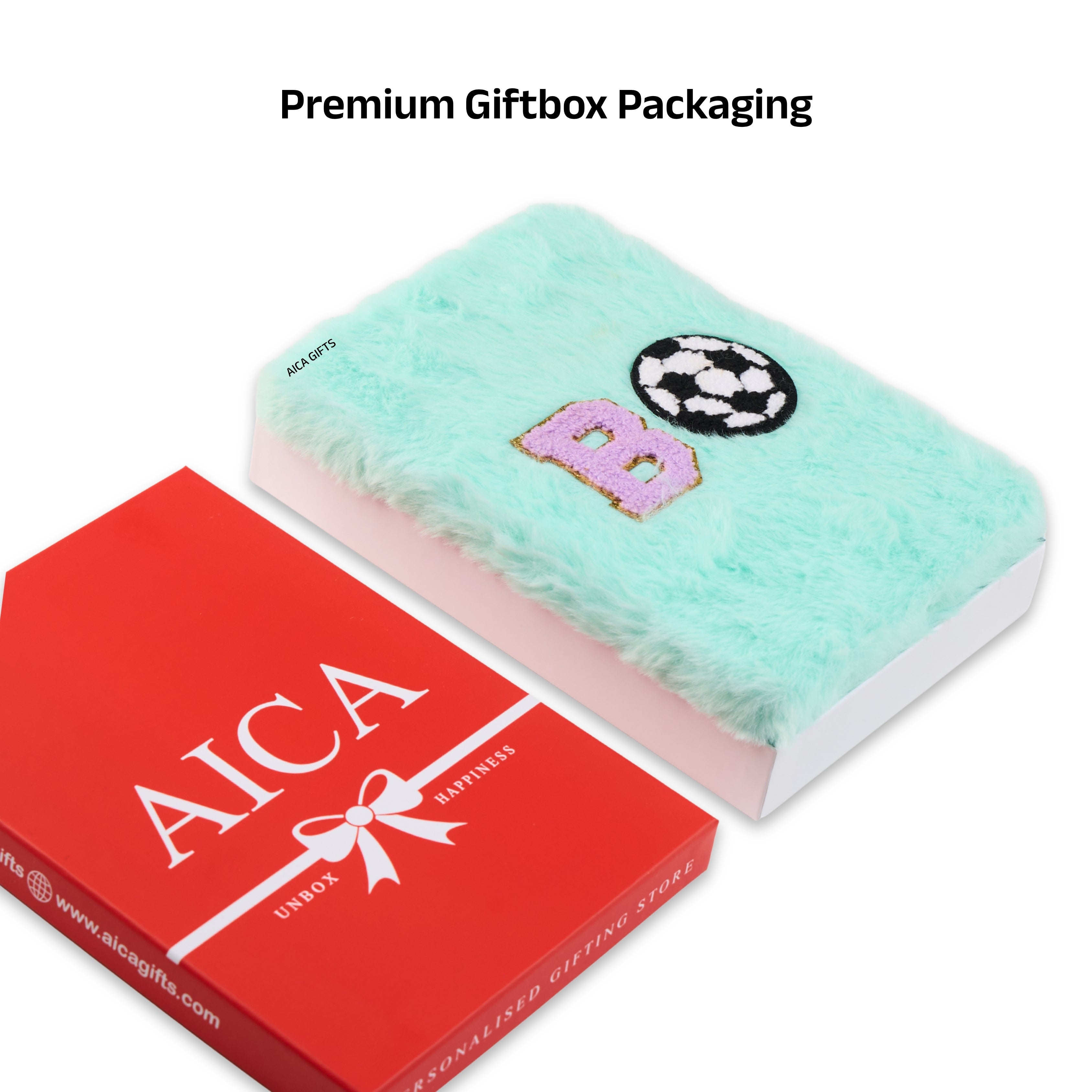 AICA Personalized Embroidery Patch Name Soft Fur Diary A5 Size 160 Pages (Mintgreen) For Girls & Boys|Customized Cute Plush Personal Journal| Diary for Girls Aesthetic | Diary for Kids| Gifts for Boys