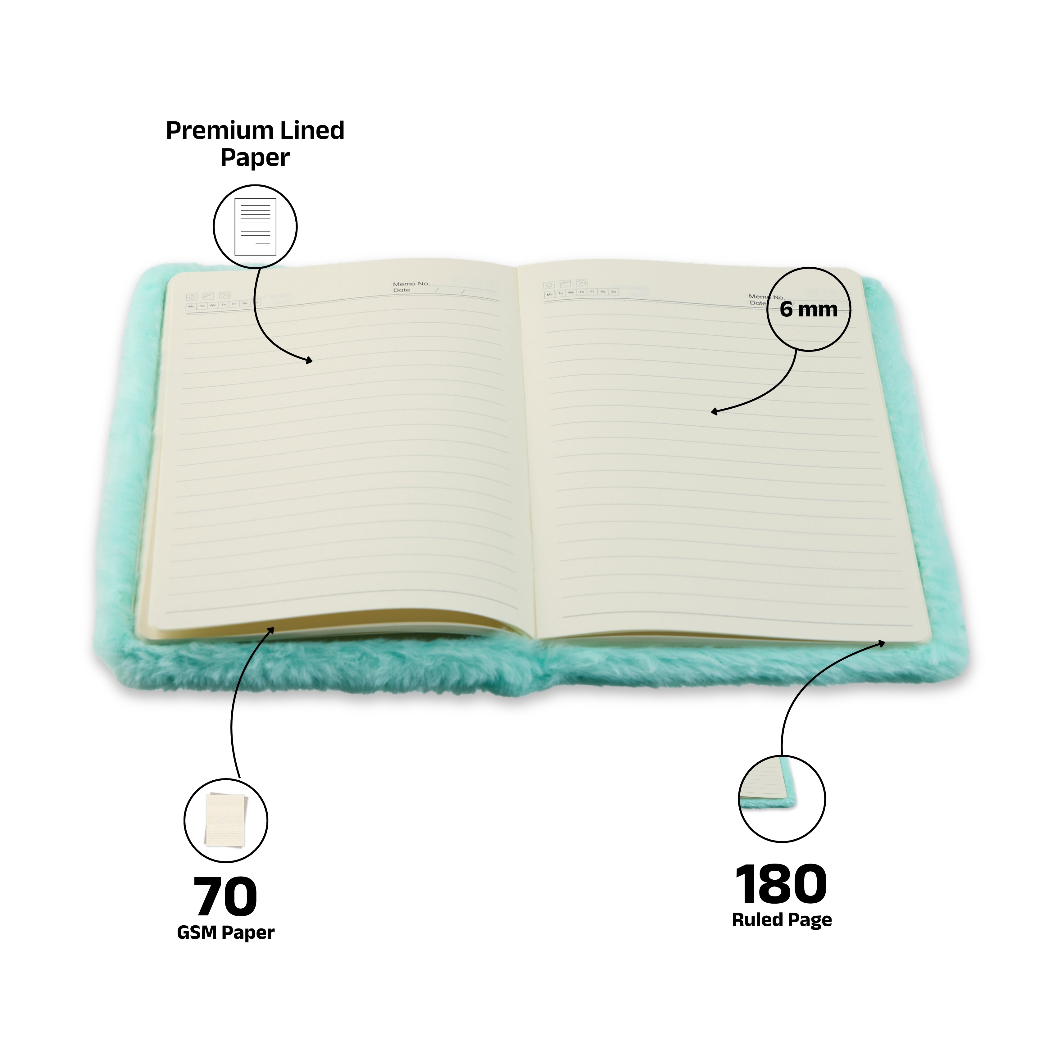 AICA Personalized Embroidery Patch Name Soft Fur Diary A5 Size 160 Pages (Mintgreen) For Girls & Boys|Customized Cute Plush Personal Journal| Diary for Girls Aesthetic | Diary for Kids| Gifts for Boys