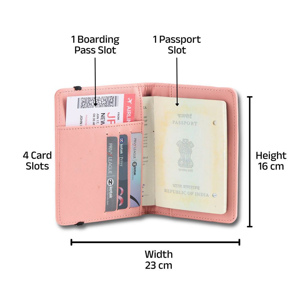AICA Personalized Name & Charm Leather Passport Cover with 4 Card Slots, Secure Band & Boarding Pass Slot for Men & Women | Travel Passport Holder (Nudepink)