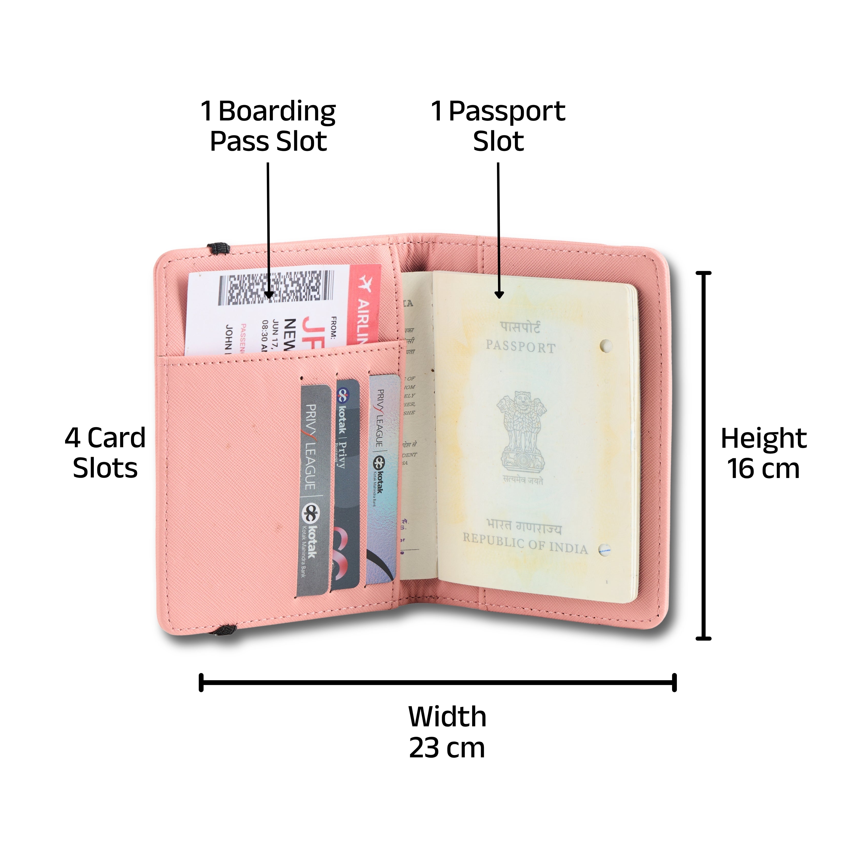 AICA Personalized Name & Charm Leather Passport Cover with 4 Card Slots, Secure Band & Boarding Pass Slot for Men & Women | Travel Passport Holder (Nudepink)