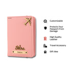 AICA Personalized Name & Charm Leather Passport Cover with 4 Card Slots, Secure Band & Boarding Pass Slot for Men & Women | Travel Passport Holder (Nudepink)