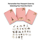 AICA Personalized Name & Charm Leather Passport Cover with 4 Card Slots, Secure Band & Boarding Pass Slot for Men & Women | Travel Passport Holder (Nudepink)