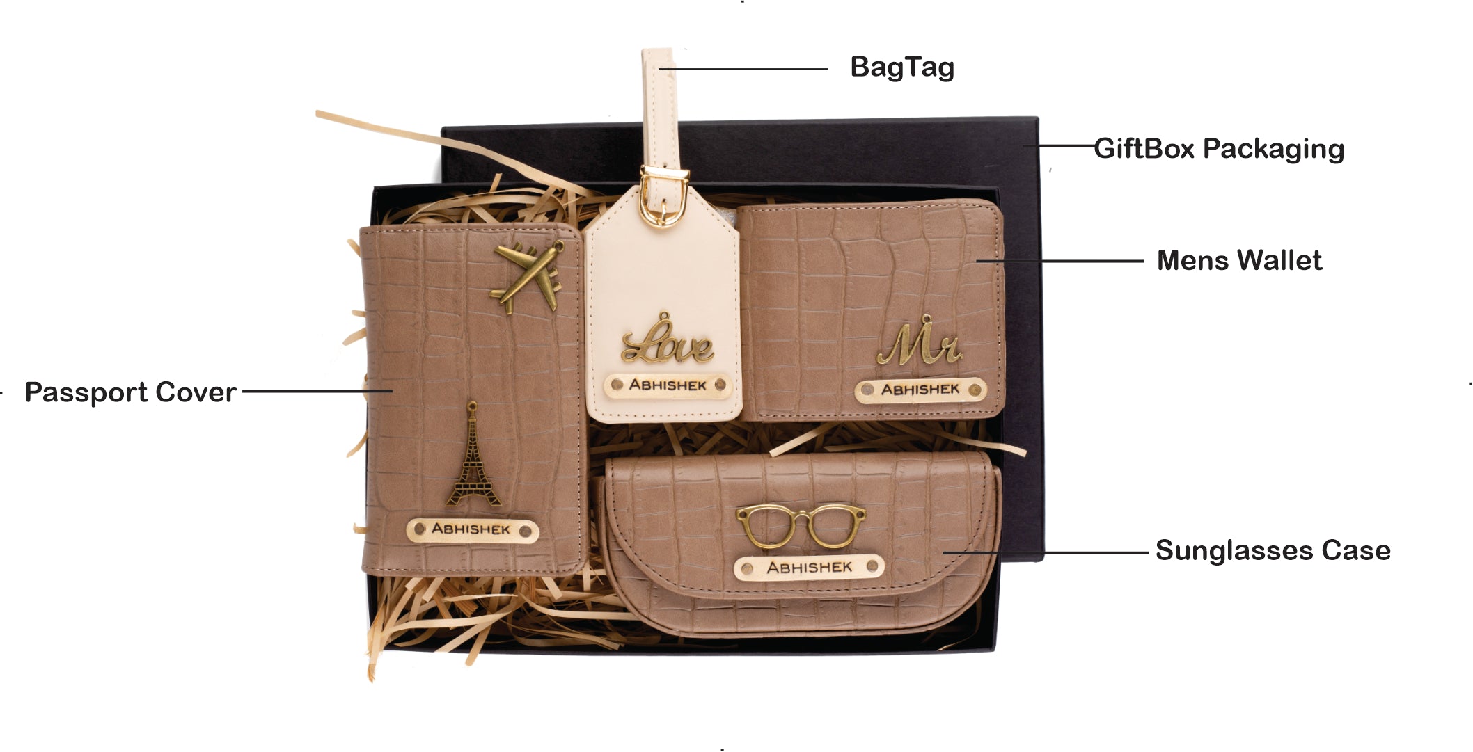 Personalized Self-Textured Mens GiftSet  (Brown)