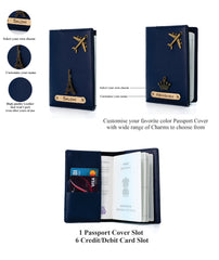 AICA Personalised Name & Charm Leather Wallet Combo Hamper Gift Set for Men (Navy Blue)