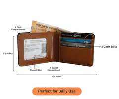 Aica Personalized Name & Charm Leather Mens Wallet (TanBrown)