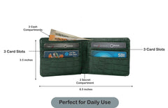 AICA Personalized Name & Charm Self – Textured Leather Mens Wallet (DarkGreen)