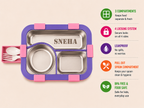 AICA Personalized Name Engraved 650 ML Stainless Steel Lunch Box for Kids | BPA Free | 3 Compartment Leakproof | Hidden Spoon Storage | Keeps Food Warm & Separate | Lunch Box for Boy & Girl (Pink)